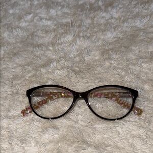Lulu Guinness Black Cat-Eye Glasses with Glossy Finish prescription eyeglasses.